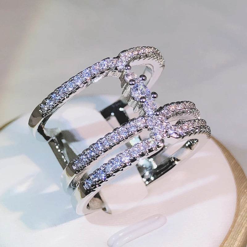 925 Sterling Silver Fashion Multi-layer Chains Zircon Rings for Women Wedding Simple Statement Rings Couple Wedding Rings
