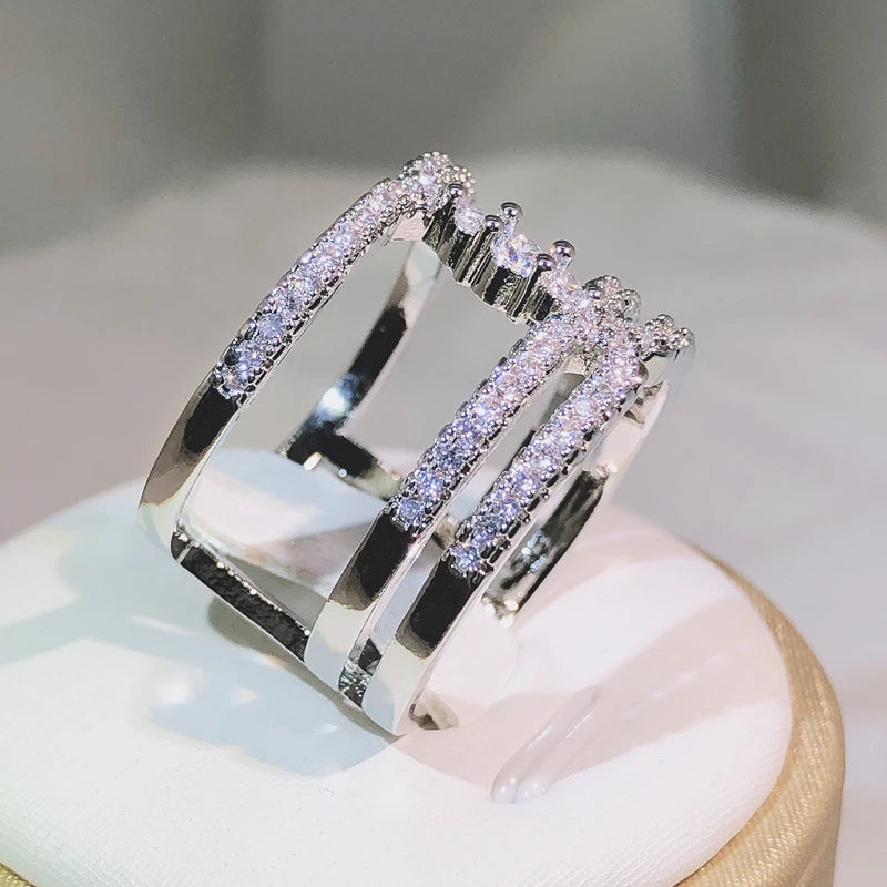 925 Sterling Silver Fashion Multi-layer Chains Zircon Rings for Women Wedding Simple Statement Rings Couple Wedding Rings