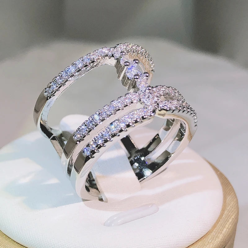 925 Sterling Silver Fashion Multi-layer Chains Zircon Rings for Women Wedding Simple Statement Rings Couple Wedding Rings