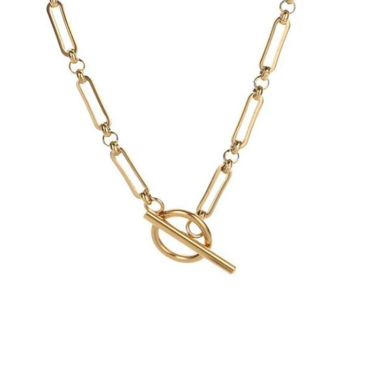 1pcs Fashion Minimalist Stainless Steel Jewelry Round Clasp Simple Vintage Metal Paperclip Bamboo-Pattern Chain Necklace