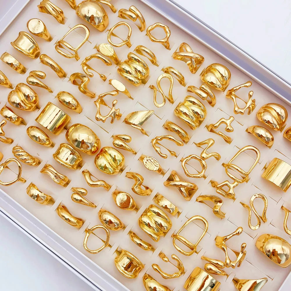 10/20/30Pieces Fashion Flowers Geometric Irregular Line Open Ring Set For Women Mix Style Trendy Jewelry Party Gifts