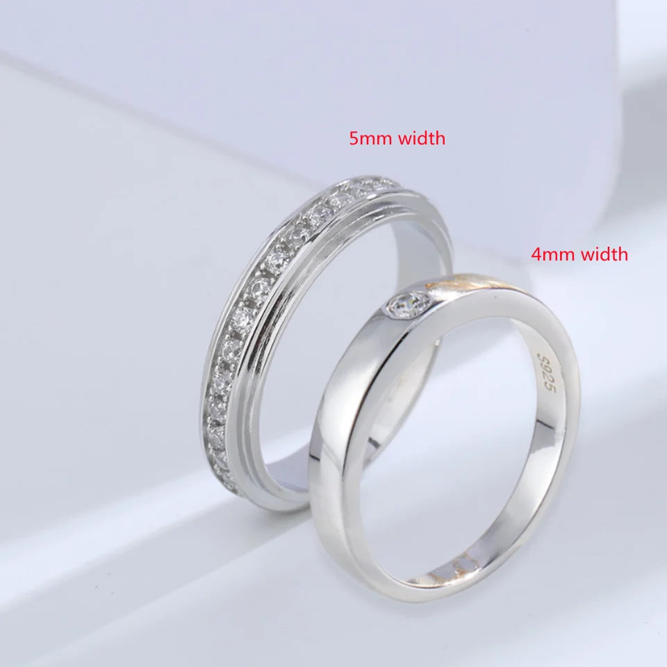 Buyee 925 Sterling Silver Wedding Ring Light White Zircon Ring Finger for Woman Man Classic Fine Jewelry Circle Gift with Box