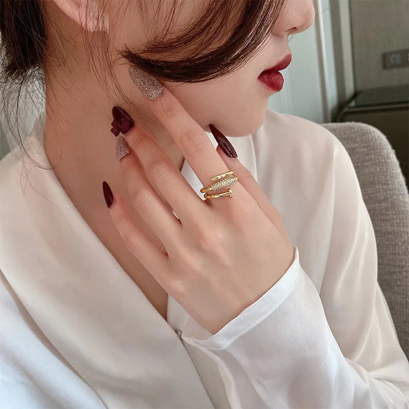 European and American style open nail micro inlaid zircon niche luxury high-end ring personalized cold air series