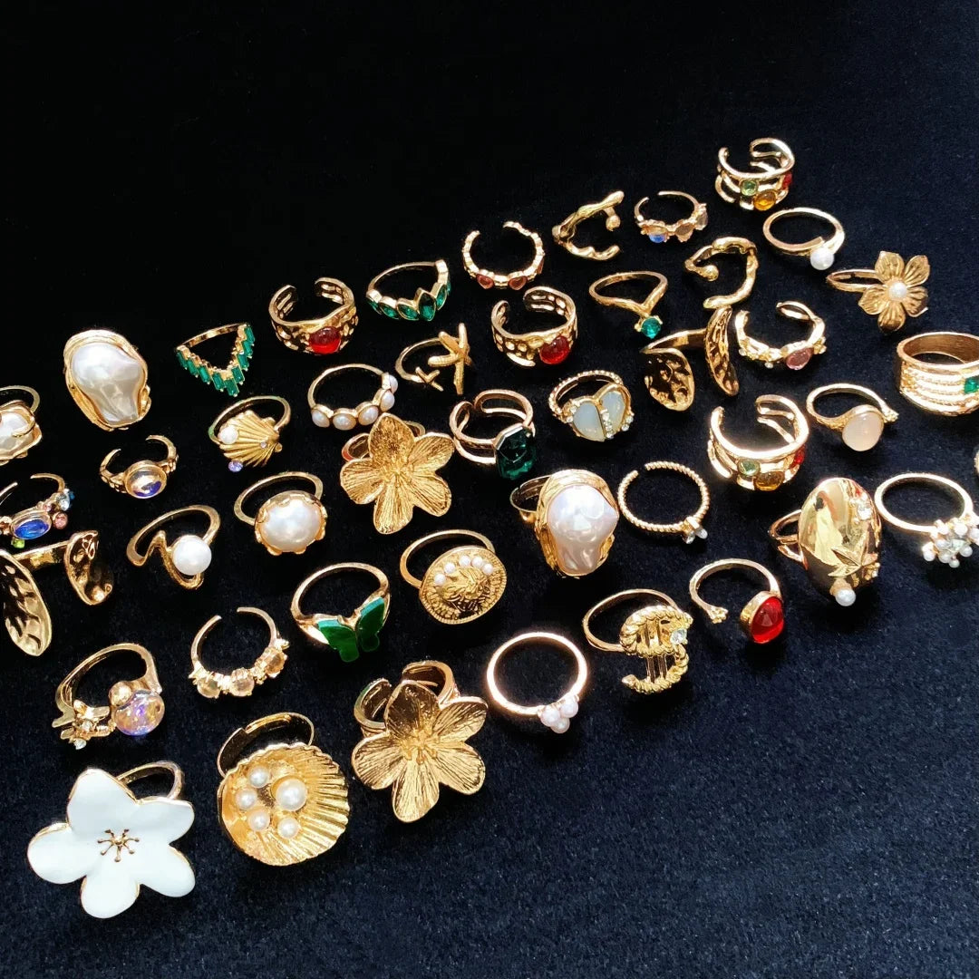 10/20/30Pieces Fashion Flowers Geometric Irregular Line Open Ring Set For Women Mix Style Trendy Jewelry Party Gifts