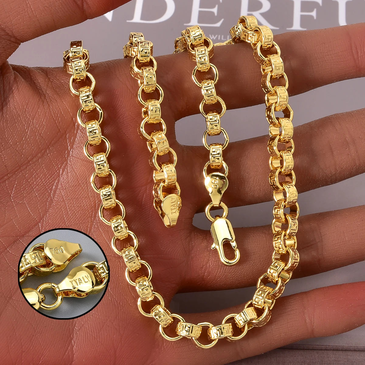 18k Gold Plated Italy 750 Necklace Empty Circle Chain Fashion Hip-hop Daily Party Men Women Wear Jewelry Accessories Gifts