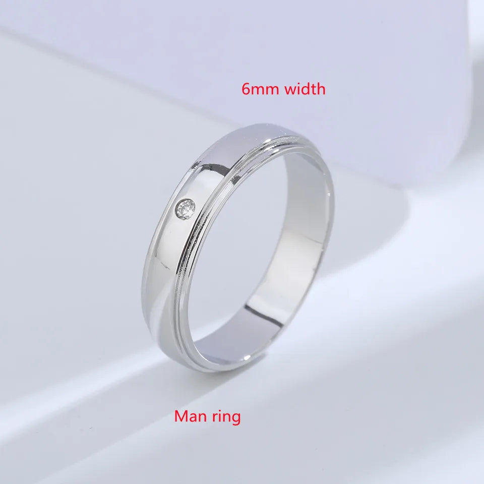 Buyee 925 Sterling Silver Couples Ring White Zircon Ring Finger Ring for Women Men Fashion Classic Wedding Fine Jewelry Circle