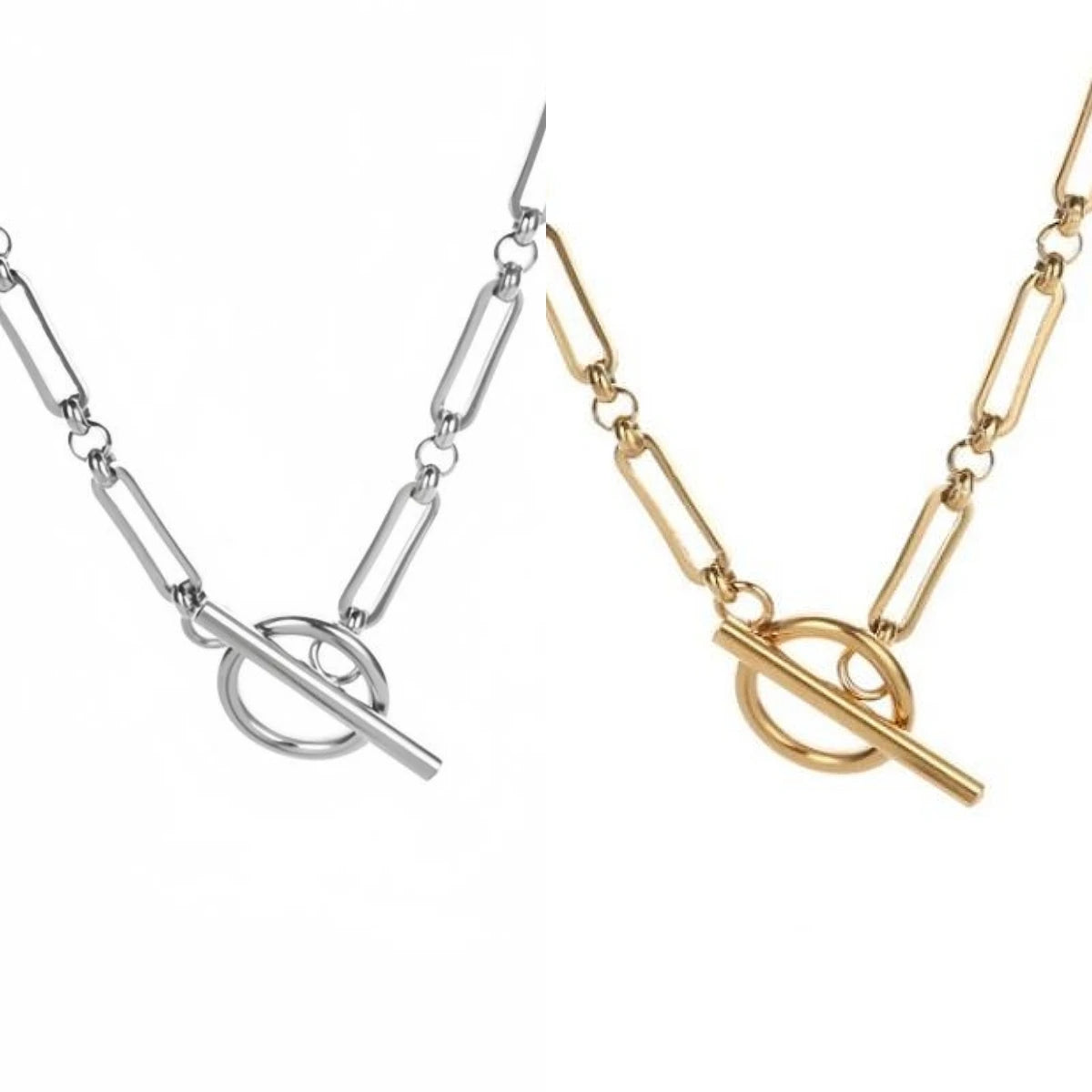 1pcs Fashion Minimalist Stainless Steel Jewelry Round Clasp Simple Vintage Metal Paperclip Bamboo-Pattern Chain Necklace