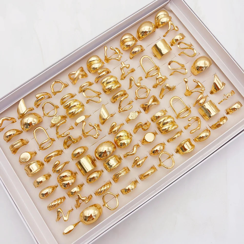 10/20/30Pieces Fashion Flowers Geometric Irregular Line Open Ring Set For Women Mix Style Trendy Jewelry Party Gifts