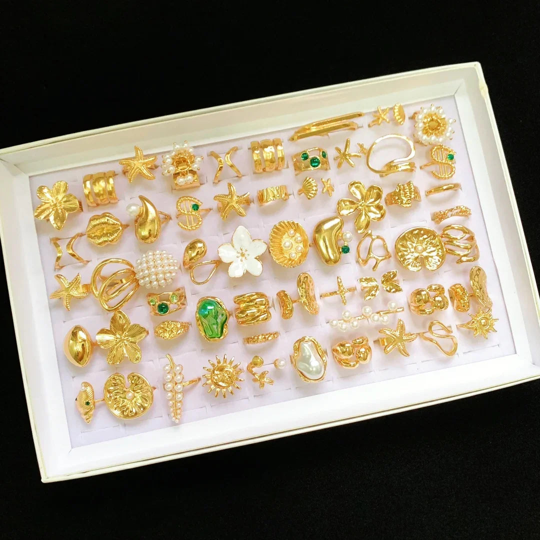 10/20/30Pieces Fashion Flowers Geometric Irregular Line Open Ring Set For Women Mix Style Trendy Jewelry Party Gifts