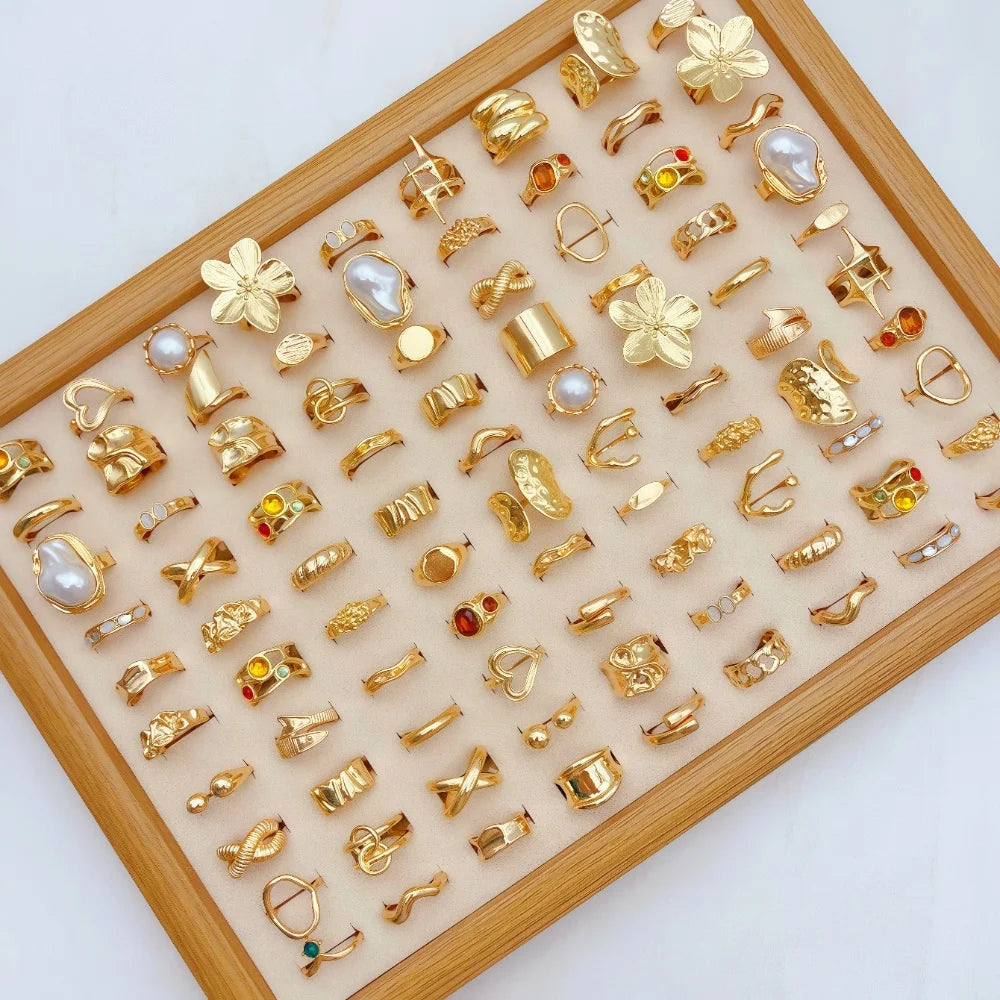 10/20/30Pieces Fashion Flowers Geometric Irregular Line Open Ring Set For Women Mix Style Trendy Jewelry Party Gifts