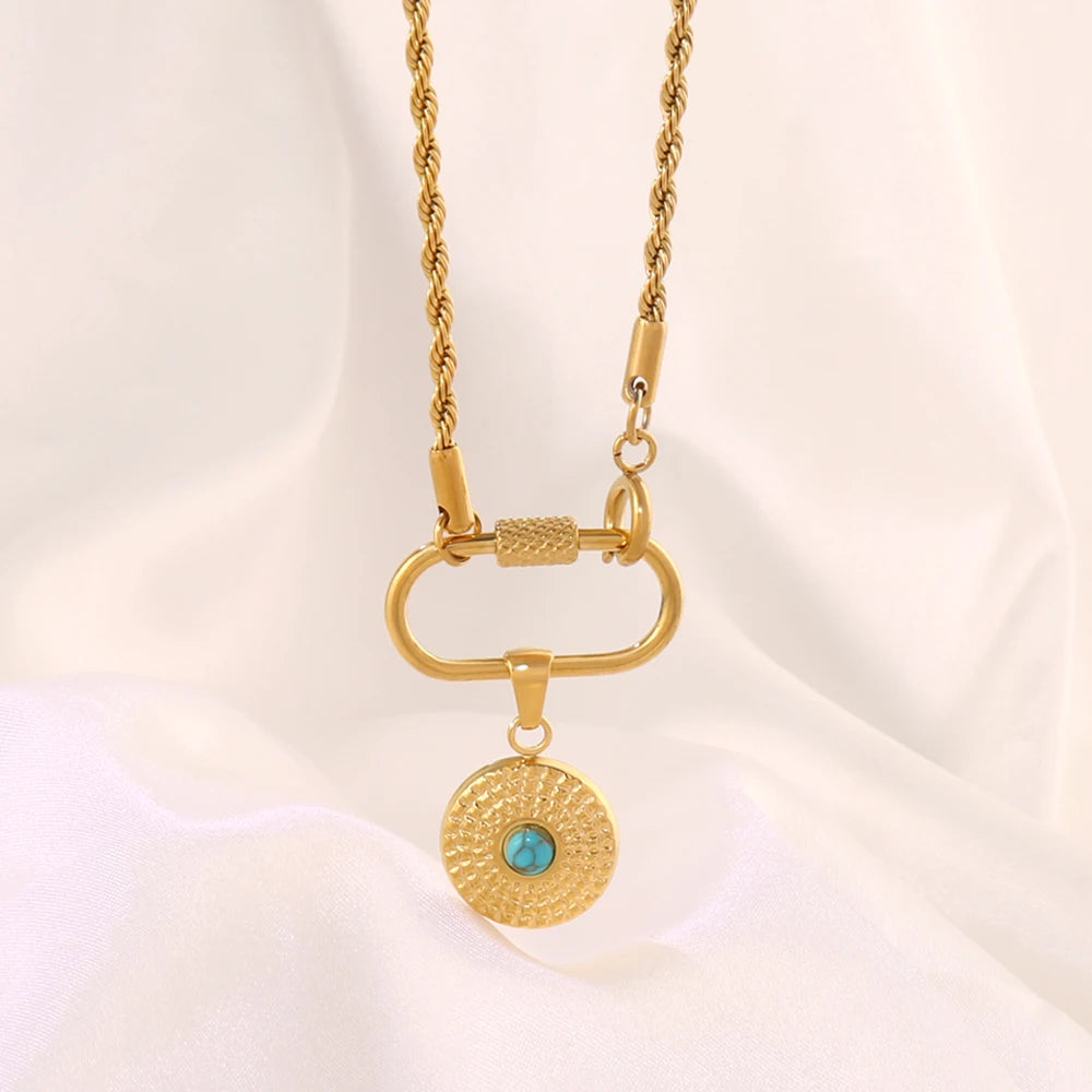 316 Stainless Steel Key Lock Fatima Charm Carabiner Clasp Necklace For Women Men Clover Moon Heart Pendant Necklace Jewelry Gift