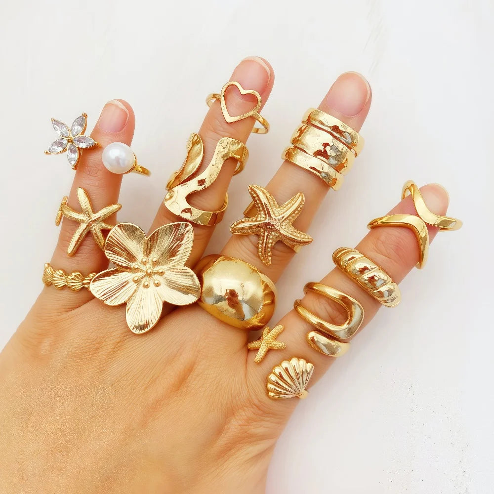 10/20/30Pieces Fashion Flowers Geometric Irregular Line Open Ring Set For Women Mix Style Trendy Jewelry Party Gifts