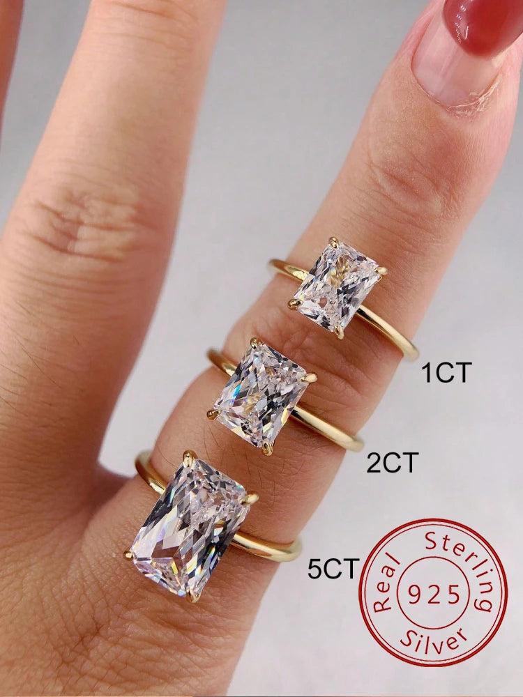 925 Sterling Silve Luxury Shiny 1-5CT Zircon Rectangle Ring For Women Engagement Wedding Gorgeous High Quality Fine Jewelry