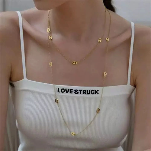 1 Piece Simple Stacking Pig Nose Fashion Style Metal Silver Color Long Necklace Sweater Chain