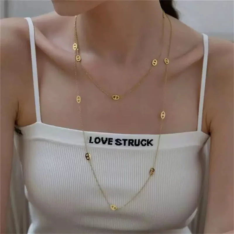 1 Piece Simple Stacking Pig Nose Fashion Style Metal Silver Color Long Necklace Sweater Chain