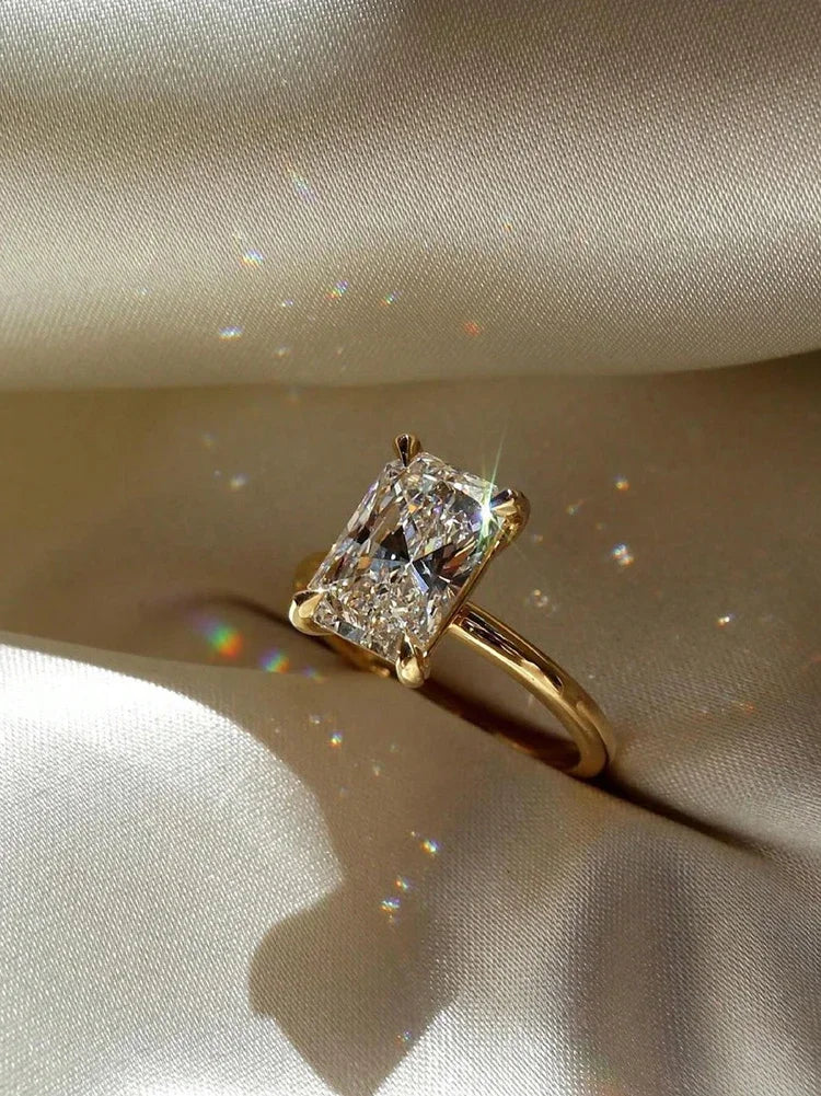 925 Sterling Silve Luxury Shiny 1-5CT Zircon Rectangle Ring For Women Engagement Wedding Gorgeous High Quality Fine Jewelry