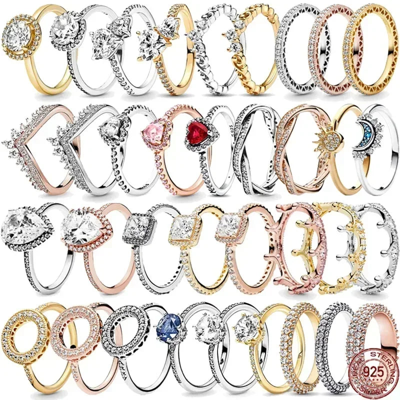 2025 New 925 sterling silver classic dazzling crown round hearts ring exquisite women's light luxury charm ring jewelry gift