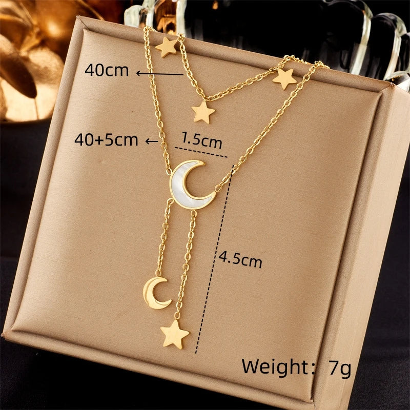 1 Set of Multi-Layered Stainless Steel Tassel Pendant Necklaces, Fashionable Women's Clavicle Chain with Glass Resin and Imitation Pearls, a Trendy Accessory