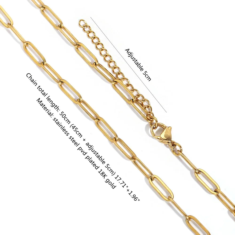 5pcs 45+5cm plated Gold Stainless Steel Link Chains Oval Bulk Necklaces Jewelry Adjustable Chains Wholesale Chokers DIY Crafts