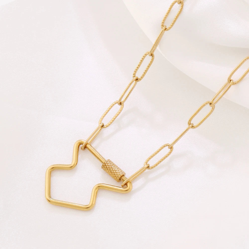 316 Stainless Steel Key Lock Fatima Charm Carabiner Clasp Necklace For Women Men Clover Moon Heart Pendant Necklace Jewelry Gift