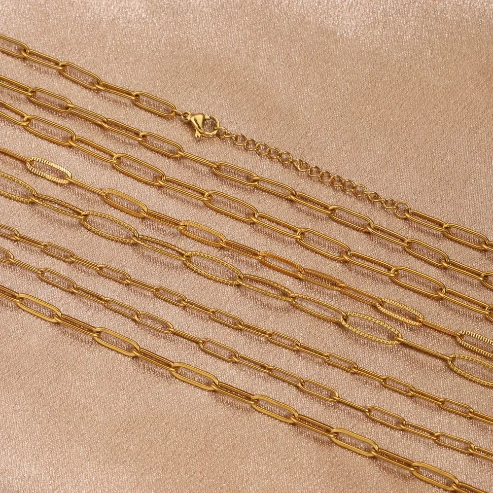 5pcs 45+5cm plated Gold Stainless Steel Link Chains Oval Bulk Necklaces Jewelry Adjustable Chains Wholesale Chokers DIY Crafts