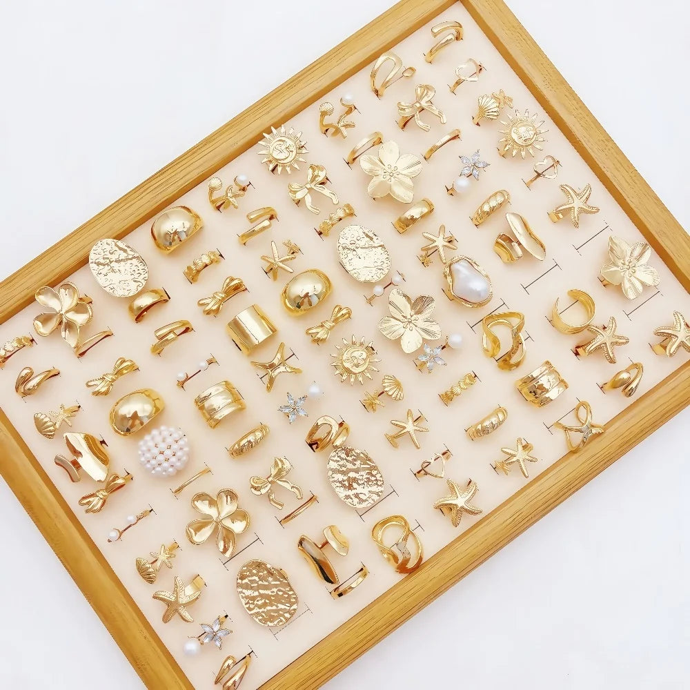 10/20/30Pieces Fashion Flowers Geometric Irregular Line Open Ring Set For Women Mix Style Trendy Jewelry Party Gifts