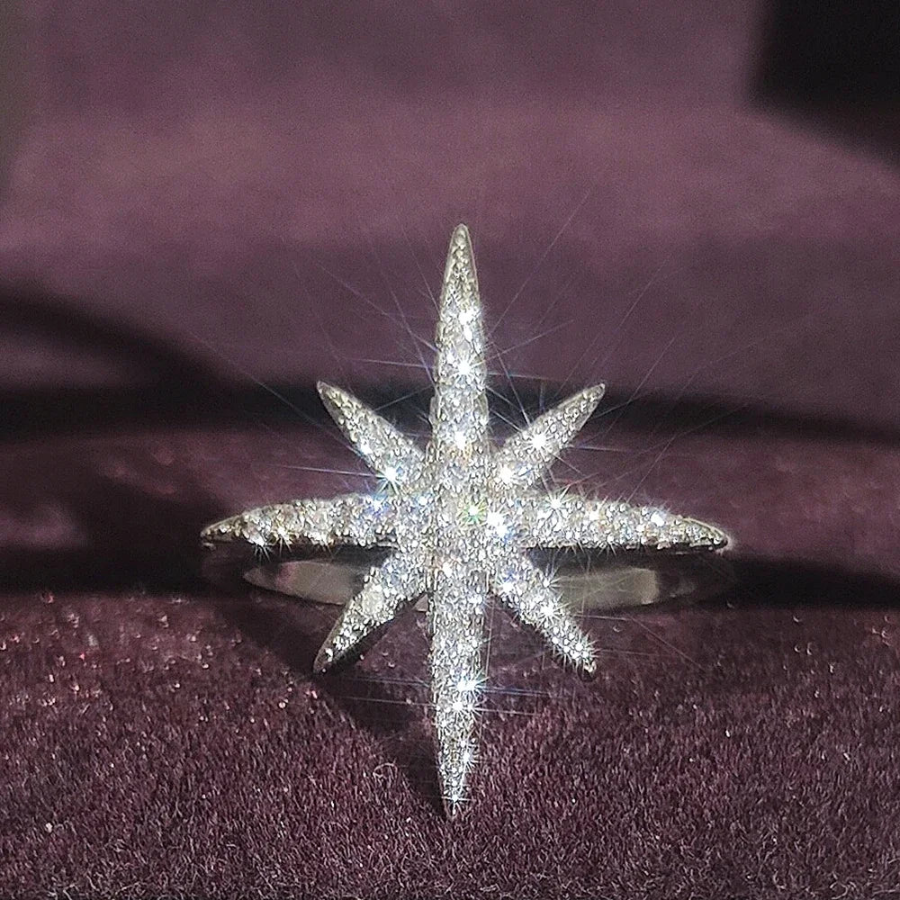 2025 new arrival Unique Design silver color star fashion ring for women Valentine's Day gift Jewelry wholesale R5945