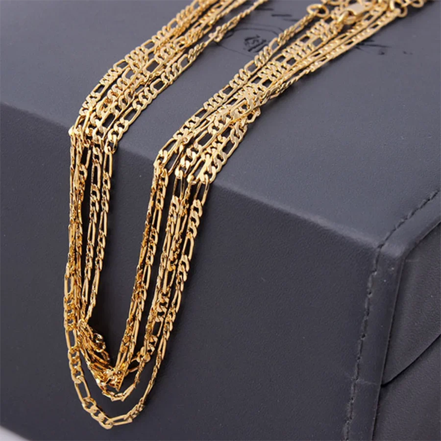 1PC 2.5MM Men's French Figaro Necklace Chain 18K Gold Plated 925 Silver Plated Long Chain Necklace Unisex Jewelry 16-30inch