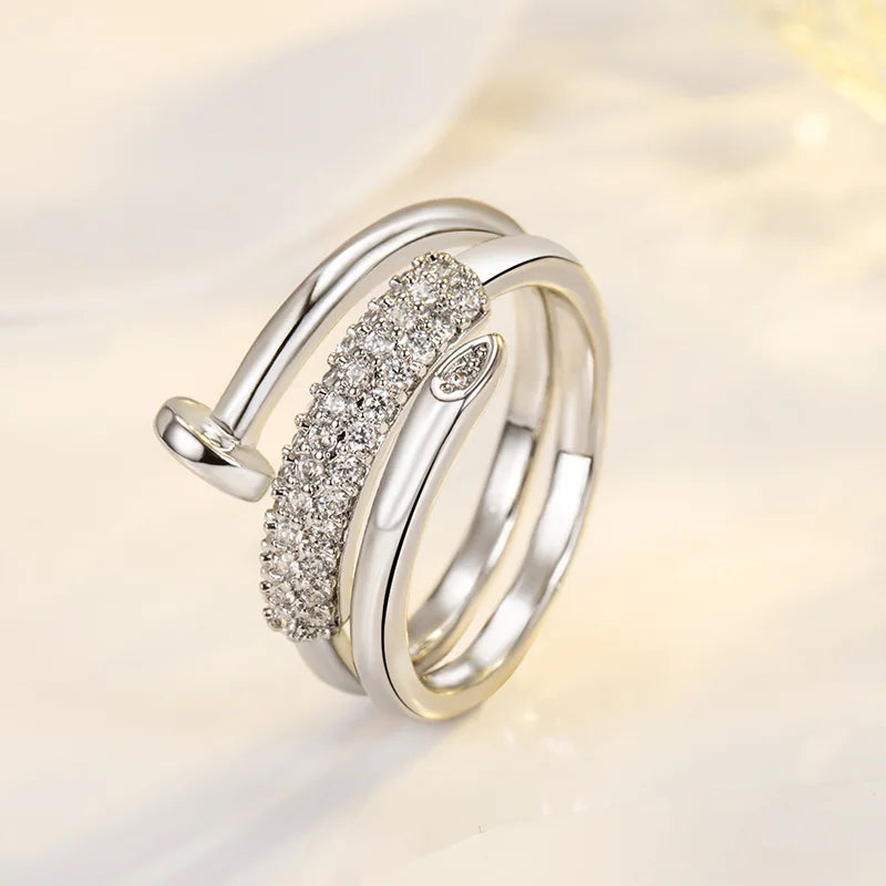 European and American style open nail micro inlaid zircon niche luxury high-end ring personalized cold air series