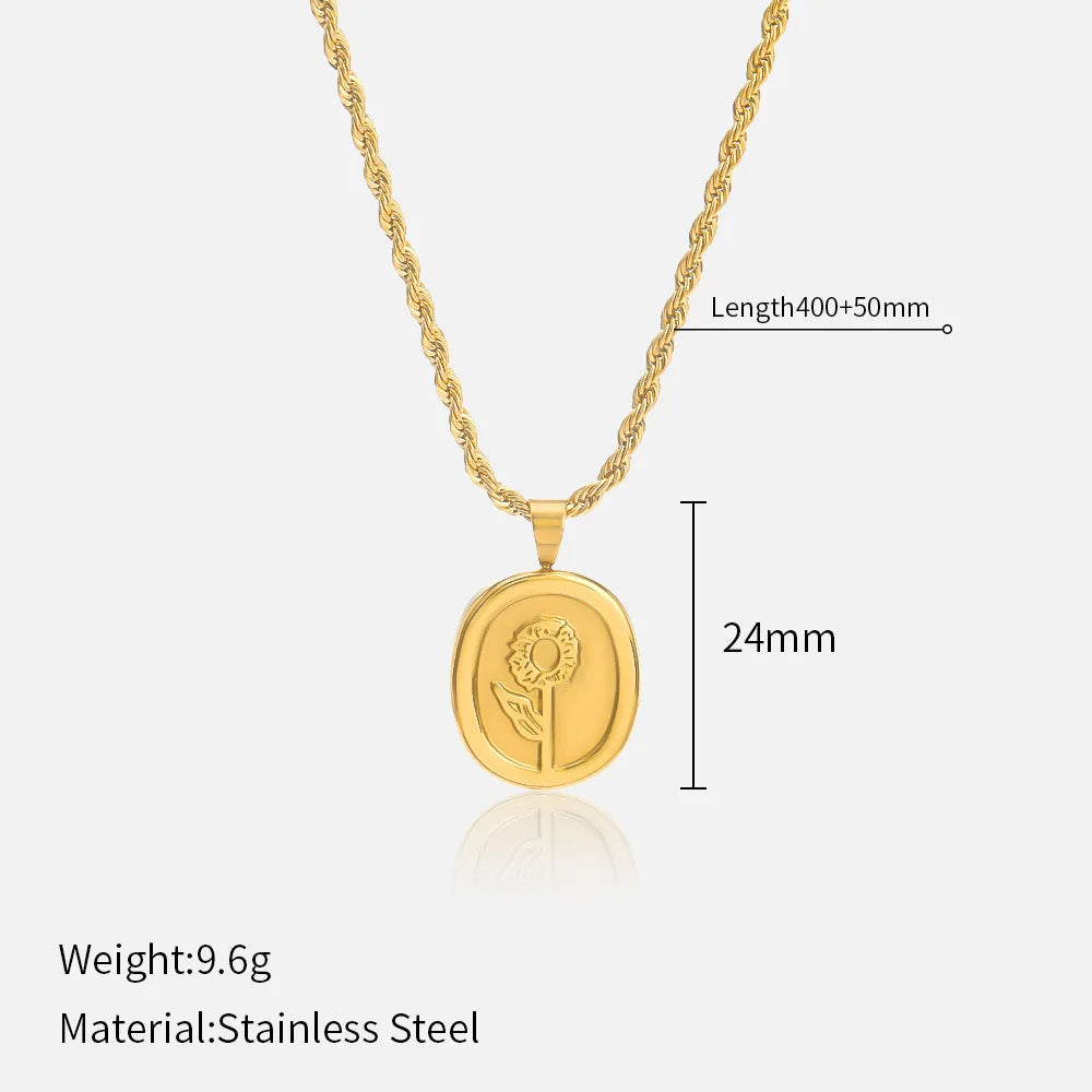 316L Stainless Steel Star Moon Flower Hang Tag Necklace for Women Minimalist Golden Chain Necklace Accessory