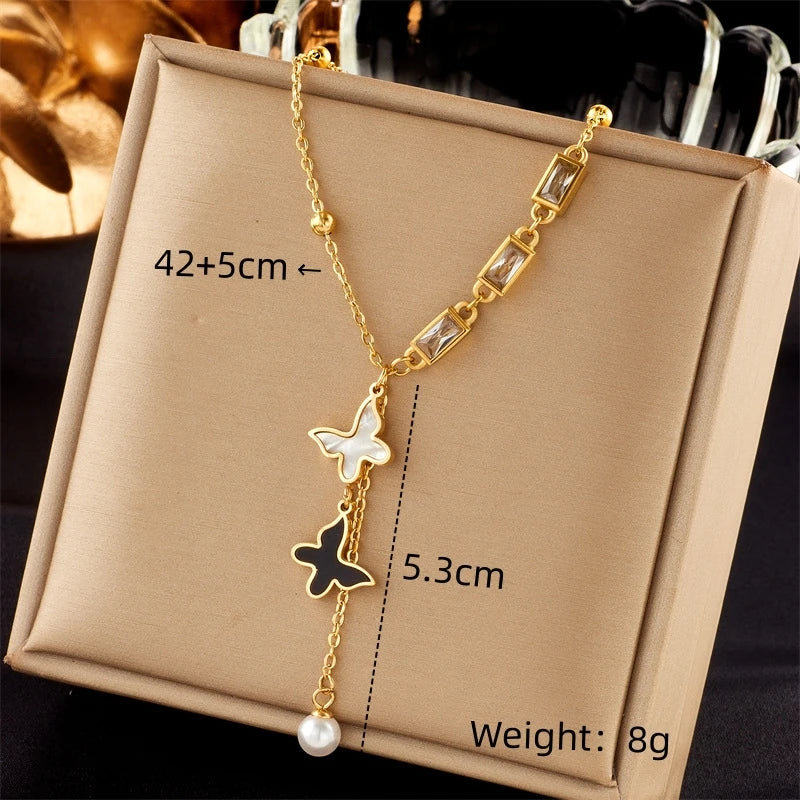 1 Set of Multi-Layered Stainless Steel Tassel Pendant Necklaces, Fashionable Women's Clavicle Chain with Glass Resin and Imitation Pearls, a Trendy Accessory