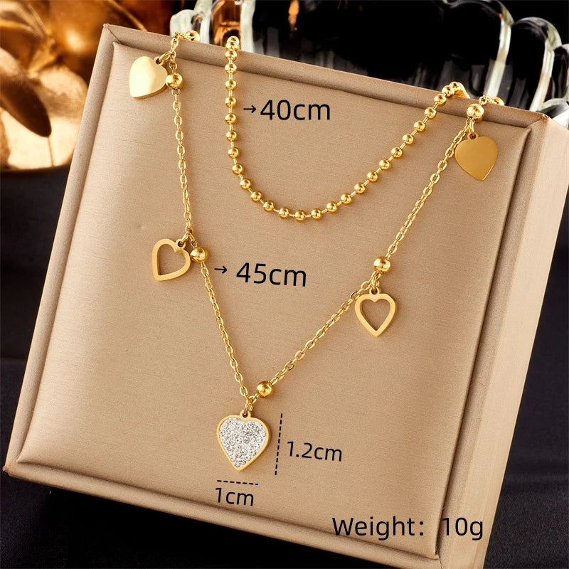 1 Set of Multi-Layered Stainless Steel Tassel Pendant Necklaces, Fashionable Women's Clavicle Chain with Glass Resin and Imitation Pearls, a Trendy Accessory
