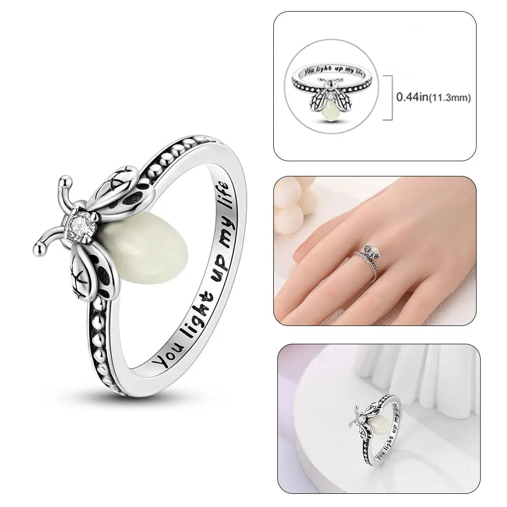 925 Sterling Silver Sparkling Hoops Ring Love Heart For Women Fashion jewelry Firefly Clover ring Party Anniversary Fine Gifts