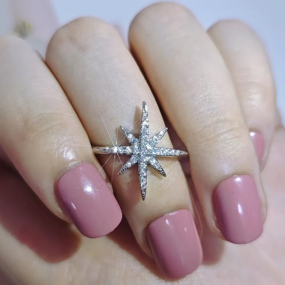 2025 new arrival Unique Design silver color star fashion ring for women Valentine's Day gift Jewelry wholesale R5945