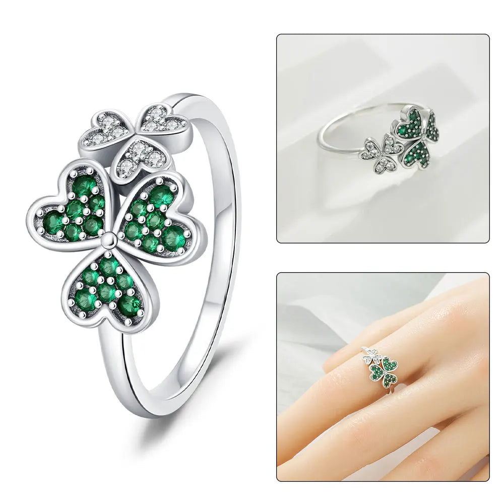 925 Sterling Silver Sparkling Hoops Ring Love Heart For Women Fashion jewelry Firefly Clover ring Party Anniversary Fine Gifts