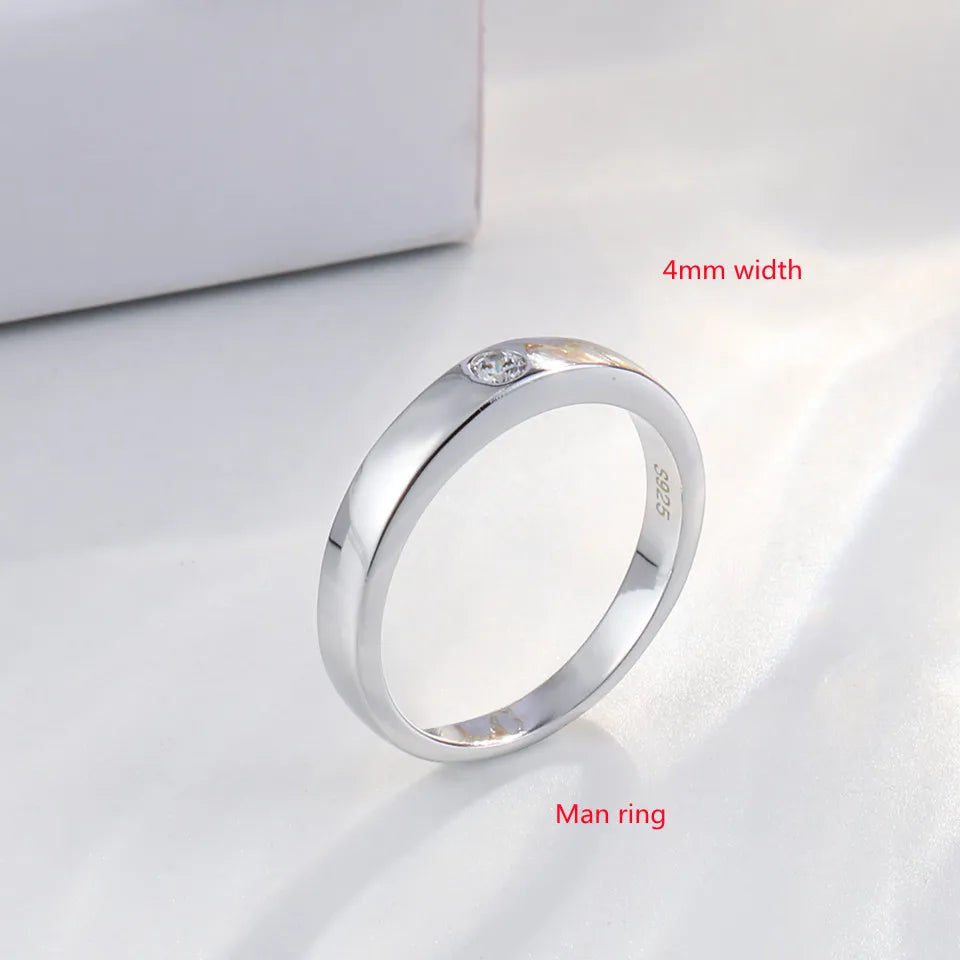 Buyee 925 Sterling Silver Wedding Ring Light White Zircon Ring Finger for Woman Man Classic Fine Jewelry Circle Gift with Box