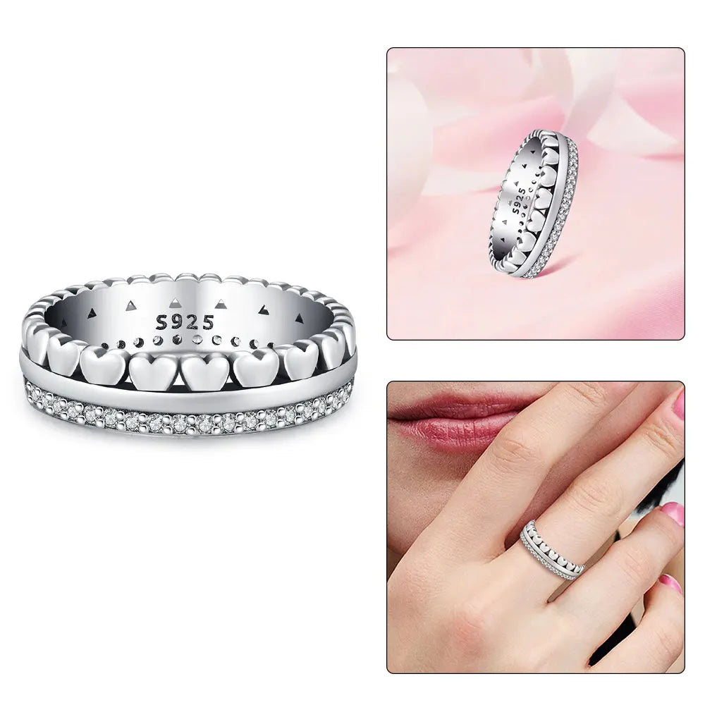 925 Sterling Silver Sparkling Hoops Ring Love Heart For Women Fashion jewelry Firefly Clover ring Party Anniversary Fine Gifts