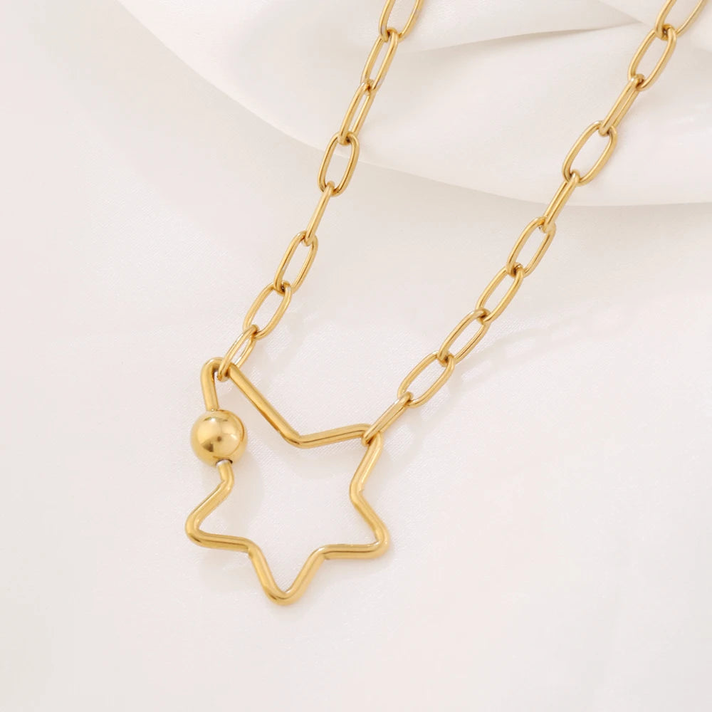 316 Stainless Steel Key Lock Fatima Charm Carabiner Clasp Necklace For Women Men Clover Moon Heart Pendant Necklace Jewelry Gift