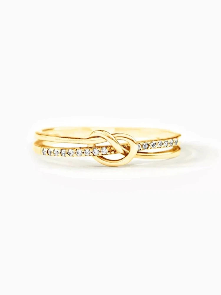 925 Sterling Silver Simplicity Advanced Golden Knot Double Ring For Women Anniversary Party Creativity High Quality Fine Jewelry