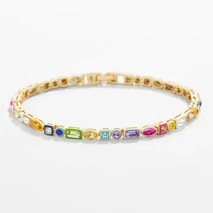 2025 New Geometric 5A CZ Rainbow Colorful Enamel Tennis Chain Bracelet Necklace Round Square Eye Rectangle Shape Women Jewelry
