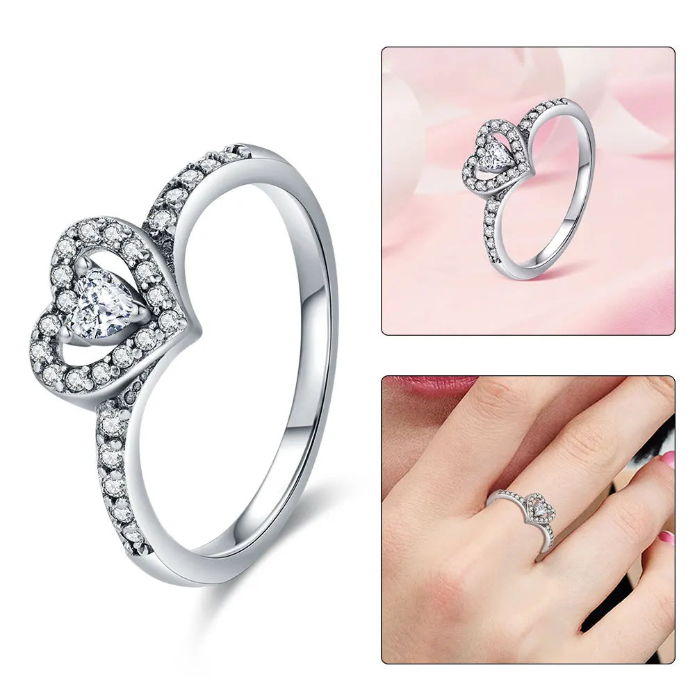 925 Sterling Silver Sparkling Hoops Ring Love Heart For Women Fashion jewelry Firefly Clover ring Party Anniversary Fine Gifts