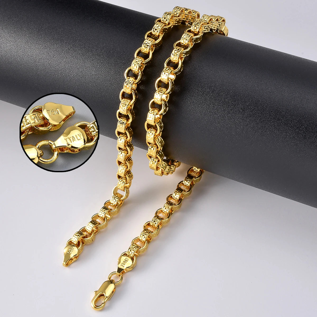 18k Gold Plated Italy 750 Necklace Empty Circle Chain Fashion Hip-hop Daily Party Men Women Wear Jewelry Accessories Gifts