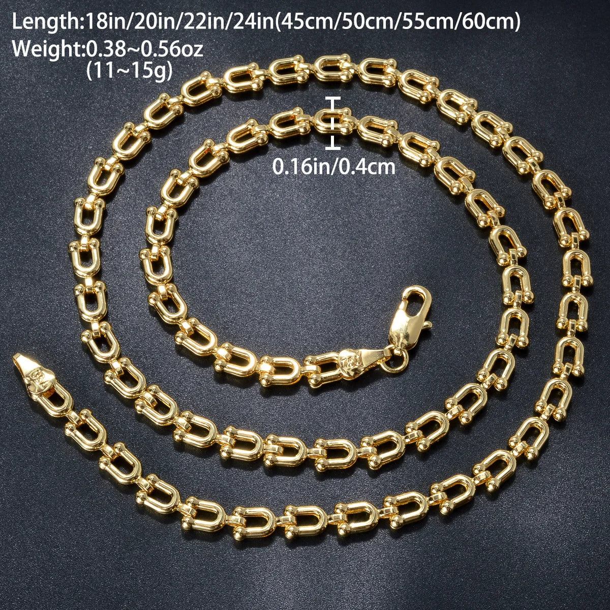 45/50/55/60cm U Shape Chain Hip Hop Punk Thick Chain Necklace Classic Gold Color Choker Unisex Statement Jewelry Gifts