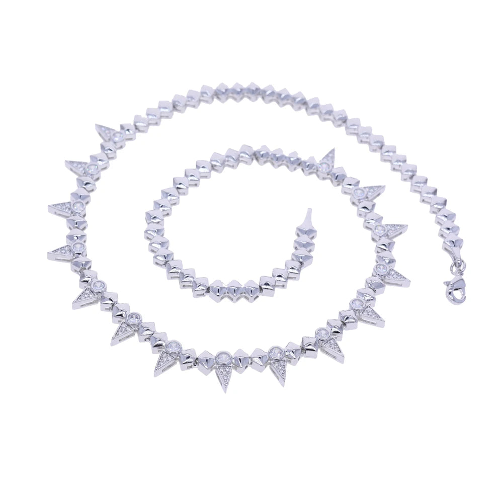 2025 New Cool Women Jewelry Gold Color Rock Punk CZ Paved Spike Geometric Charm Chain Necklace