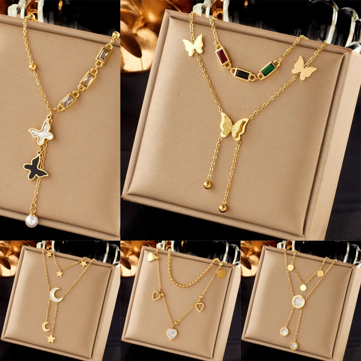 1 Set of Multi-Layered Stainless Steel Tassel Pendant Necklaces, Fashionable Women's Clavicle Chain with Glass Resin and Imitation Pearls, a Trendy Accessory