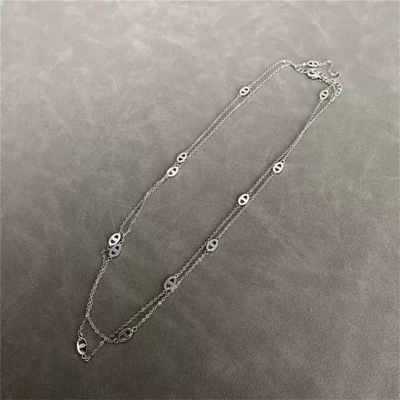 1 Piece Simple Stacking Pig Nose Fashion Style Metal Silver Color Long Necklace Sweater Chain