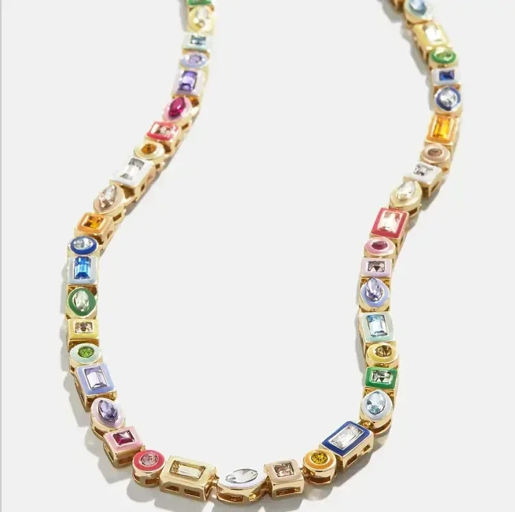 2025 New Geometric 5A CZ Rainbow Colorful Enamel Tennis Chain Bracelet Necklace Round Square Eye Rectangle Shape Women Jewelry