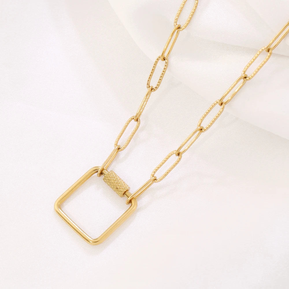 316 Stainless Steel Key Lock Fatima Charm Carabiner Clasp Necklace For Women Men Clover Moon Heart Pendant Necklace Jewelry Gift