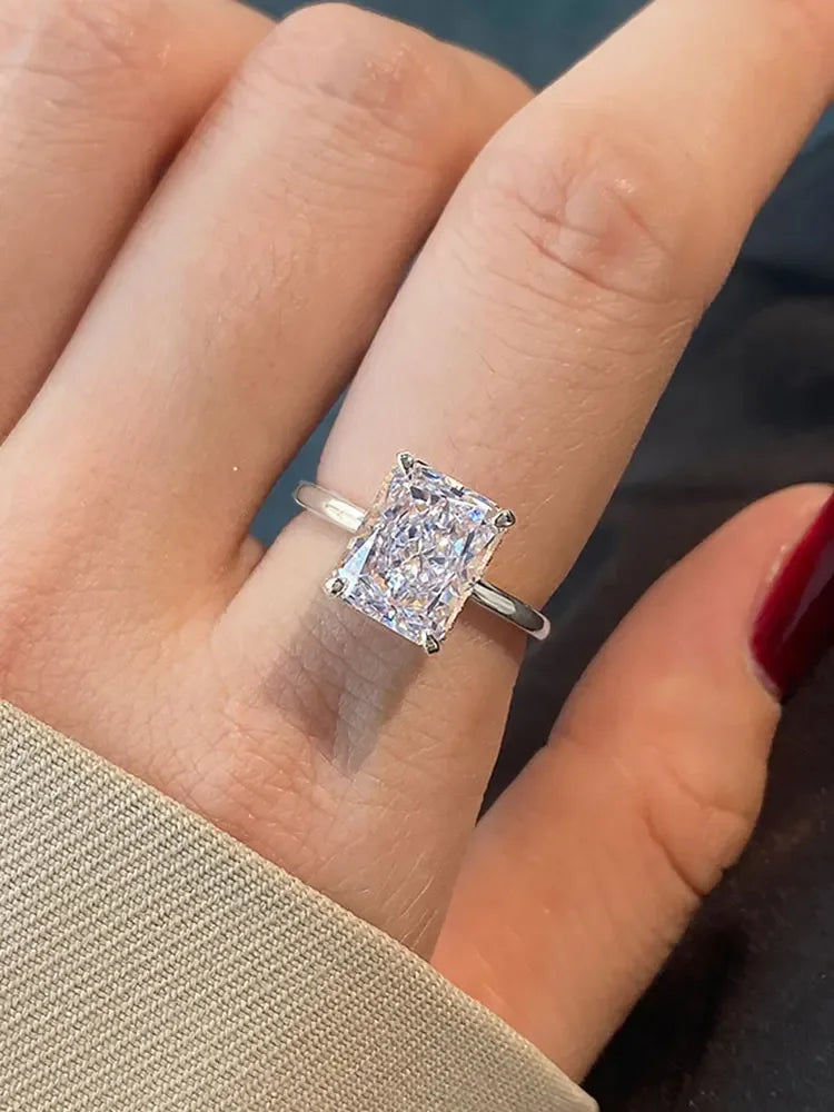 925 Sterling Silve Luxury Shiny 1-5CT Zircon Rectangle Ring For Women Engagement Wedding Gorgeous High Quality Fine Jewelry