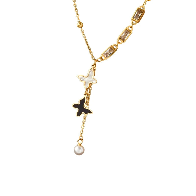 1 Set of Multi-Layered Stainless Steel Tassel Pendant Necklaces, Fashionable Women's Clavicle Chain with Glass Resin and Imitation Pearls, a Trendy Accessory